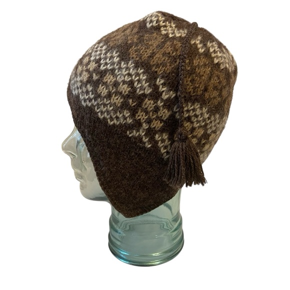 Vintage Wool Fair Isle Beanie Hat With Ear Flaps And Tassel OS - Picture 3 of 7